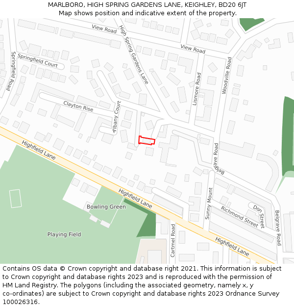 MARLBORO, HIGH SPRING GARDENS LANE, KEIGHLEY, BD20 6JT: Location map and indicative extent of plot