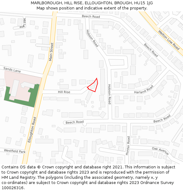 MARLBOROUGH, HILL RISE, ELLOUGHTON, BROUGH, HU15 1JG: Location map and indicative extent of plot