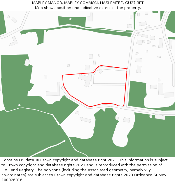 MARLEY MANOR, MARLEY COMMON, HASLEMERE, GU27 3PT: Location map and indicative extent of plot