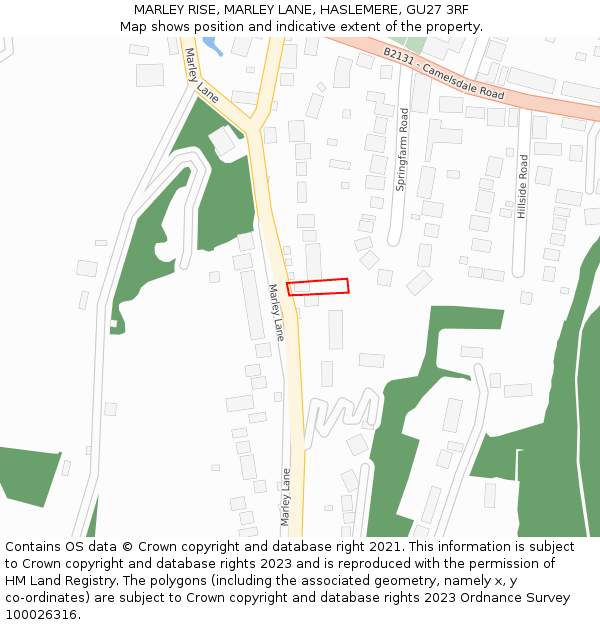 MARLEY RISE, MARLEY LANE, HASLEMERE, GU27 3RF: Location map and indicative extent of plot