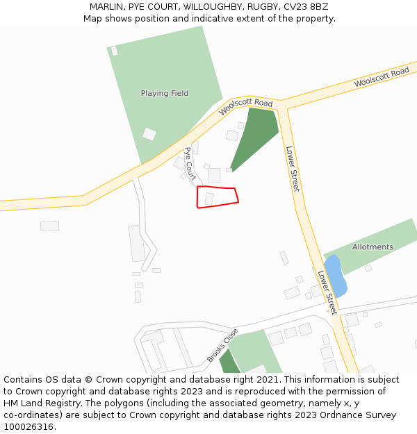 MARLIN, PYE COURT, WILLOUGHBY, RUGBY, CV23 8BZ: Location map and indicative extent of plot