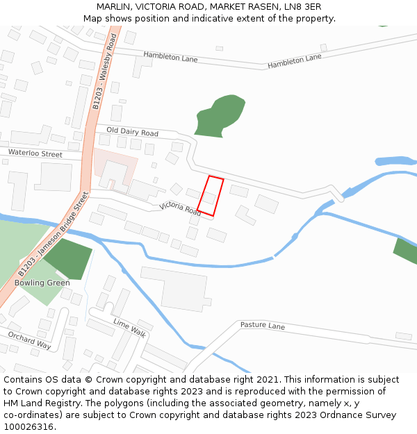 MARLIN, VICTORIA ROAD, MARKET RASEN, LN8 3ER: Location map and indicative extent of plot