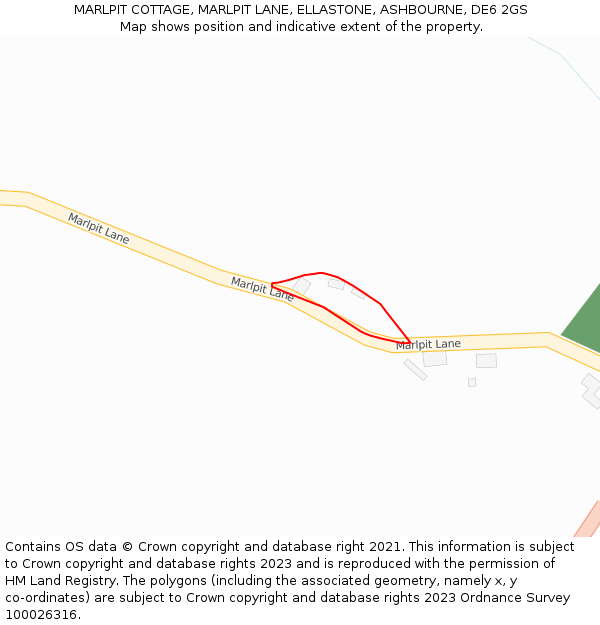 MARLPIT COTTAGE, MARLPIT LANE, ELLASTONE, ASHBOURNE, DE6 2GS: Location map and indicative extent of plot