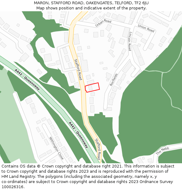 MARON, STAFFORD ROAD, OAKENGATES, TELFORD, TF2 6JU: Location map and indicative extent of plot