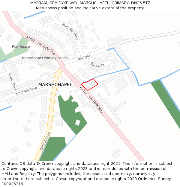 MARRAM, SEA DYKE WAY, MARSHCHAPEL, GRIMSBY, DN36 5TZ: Location map and indicative extent of plot