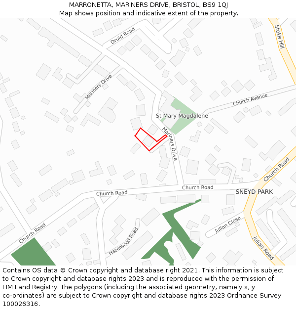 MARRONETTA, MARINERS DRIVE, BRISTOL, BS9 1QJ: Location map and indicative extent of plot