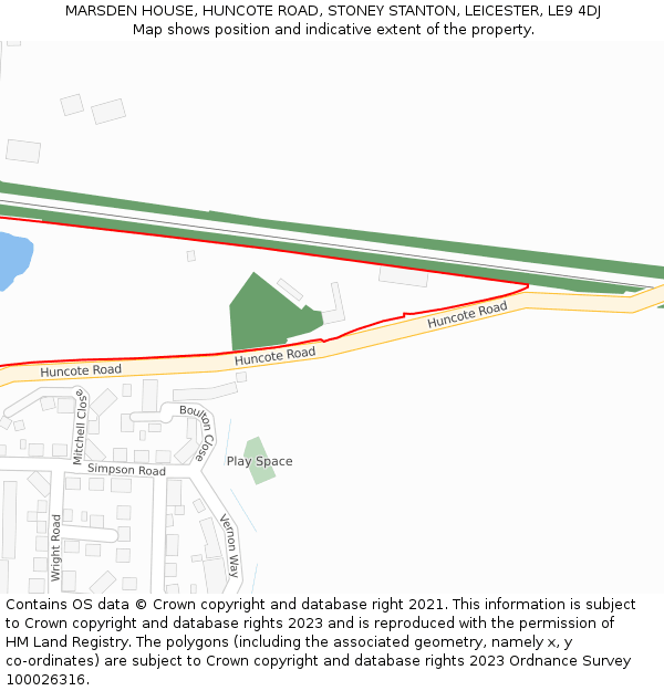 MARSDEN HOUSE, HUNCOTE ROAD, STONEY STANTON, LEICESTER, LE9 4DJ: Location map and indicative extent of plot