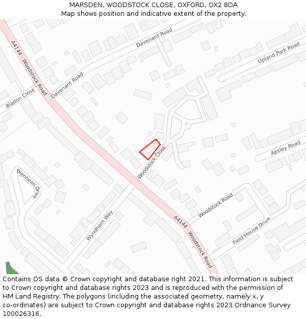 MARSDEN, WOODSTOCK CLOSE, OXFORD, OX2 8DA: Location map and indicative extent of plot