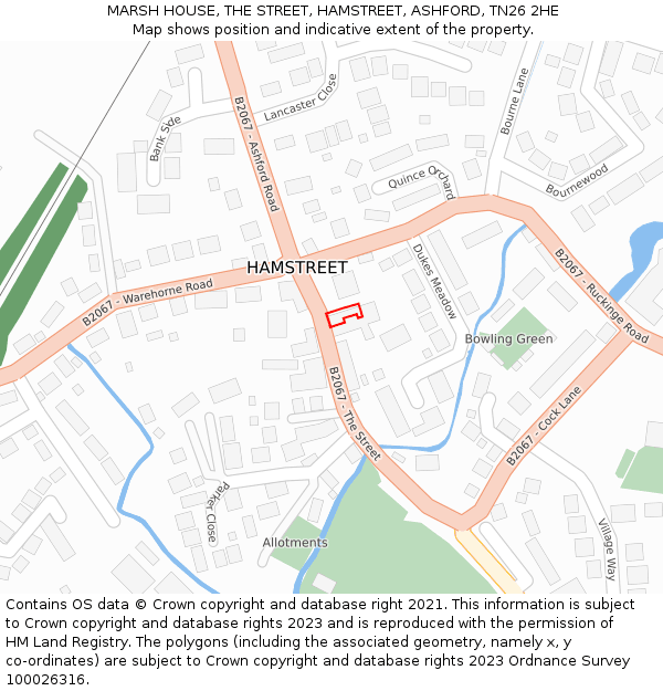 MARSH HOUSE, THE STREET, HAMSTREET, ASHFORD, TN26 2HE: Location map and indicative extent of plot