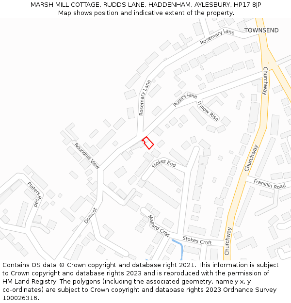 MARSH MILL COTTAGE, RUDDS LANE, HADDENHAM, AYLESBURY, HP17 8JP: Location map and indicative extent of plot