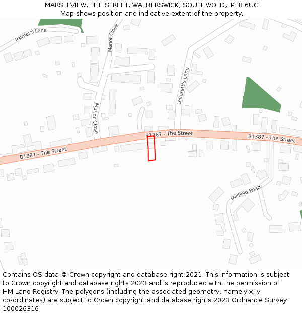 MARSH VIEW, THE STREET, WALBERSWICK, SOUTHWOLD, IP18 6UG: Location map and indicative extent of plot