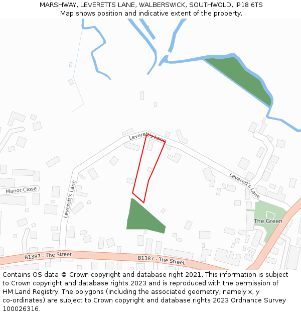 MARSHWAY, LEVERETTS LANE, WALBERSWICK, SOUTHWOLD, IP18 6TS: Location map and indicative extent of plot