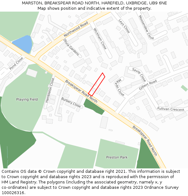 MARSTON, BREAKSPEAR ROAD NORTH, HAREFIELD, UXBRIDGE, UB9 6NE: Location map and indicative extent of plot