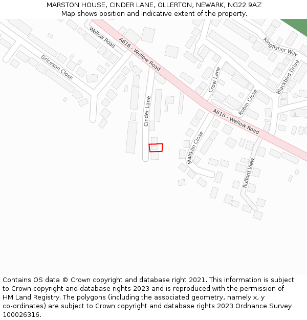 MARSTON HOUSE, CINDER LANE, OLLERTON, NEWARK, NG22 9AZ: Location map and indicative extent of plot