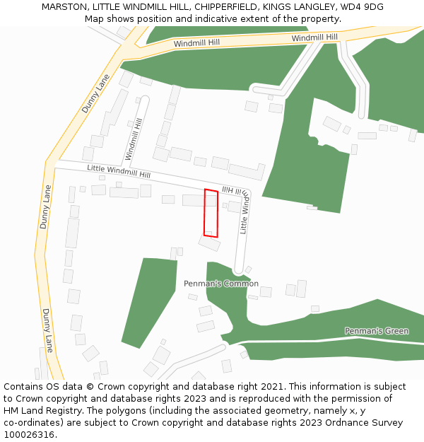 MARSTON, LITTLE WINDMILL HILL, CHIPPERFIELD, KINGS LANGLEY, WD4 9DG: Location map and indicative extent of plot