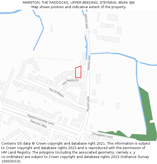 MARSTON, THE PADDOCKS, UPPER BEEDING, STEYNING, BN44 3JW: Location map and indicative extent of plot