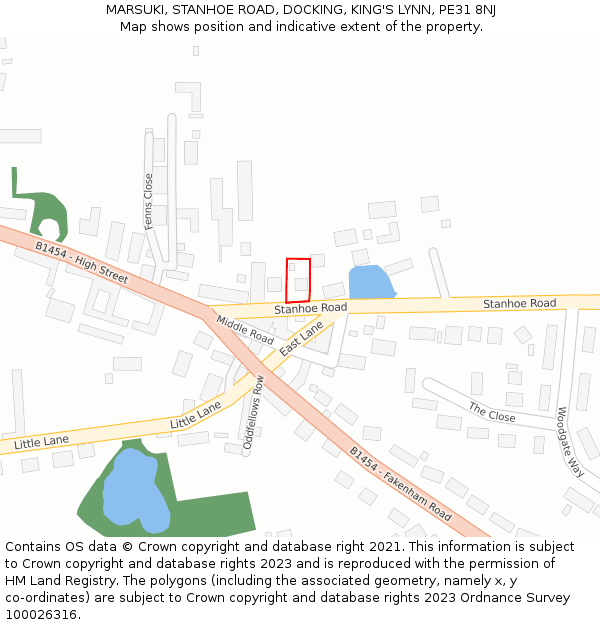 MARSUKI, STANHOE ROAD, DOCKING, KING'S LYNN, PE31 8NJ: Location map and indicative extent of plot