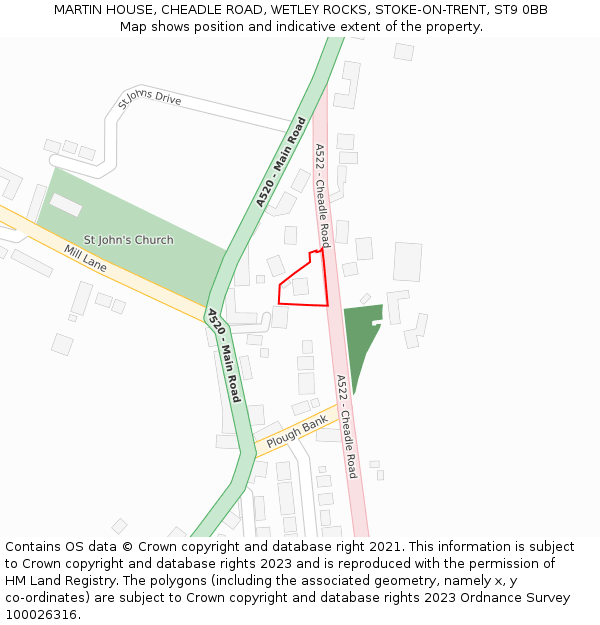 MARTIN HOUSE, CHEADLE ROAD, WETLEY ROCKS, STOKE-ON-TRENT, ST9 0BB: Location map and indicative extent of plot