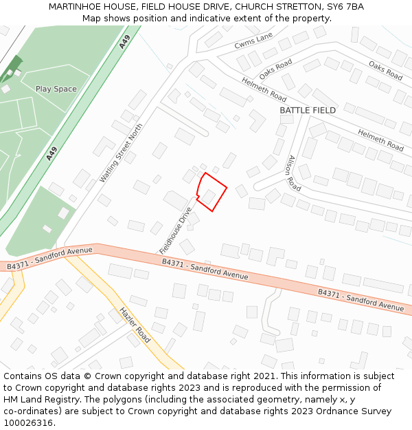 MARTINHOE HOUSE, FIELD HOUSE DRIVE, CHURCH STRETTON, SY6 7BA: Location map and indicative extent of plot