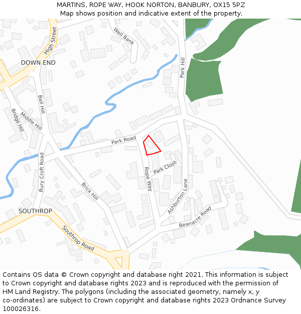 MARTINS, ROPE WAY, HOOK NORTON, BANBURY, OX15 5PZ: Location map and indicative extent of plot