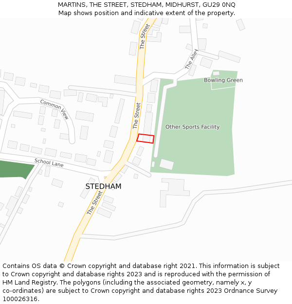 MARTINS, THE STREET, STEDHAM, MIDHURST, GU29 0NQ: Location map and indicative extent of plot