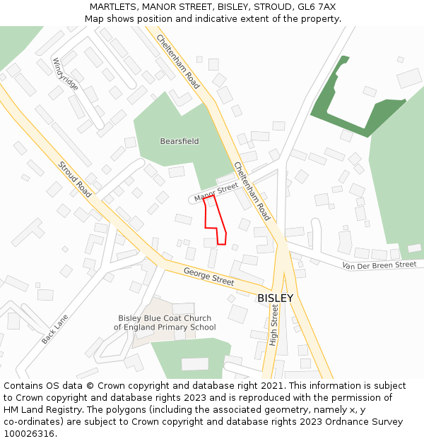 MARTLETS, MANOR STREET, BISLEY, STROUD, GL6 7AX: Location map and indicative extent of plot