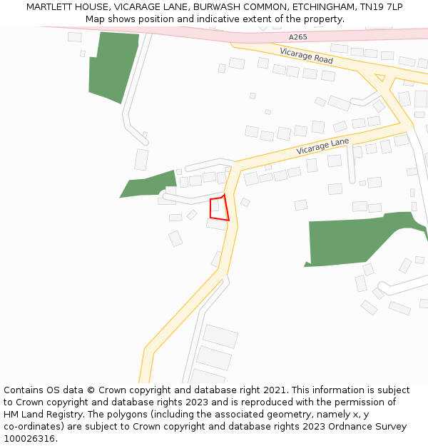 MARTLETT HOUSE, VICARAGE LANE, BURWASH COMMON, ETCHINGHAM, TN19 7LP: Location map and indicative extent of plot