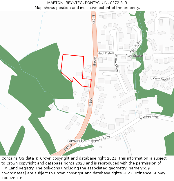 MARTON, BRYNTEG, PONTYCLUN, CF72 8LR: Location map and indicative extent of plot