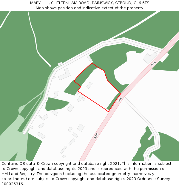 MARYHILL, CHELTENHAM ROAD, PAINSWICK, STROUD, GL6 6TS: Location map and indicative extent of plot