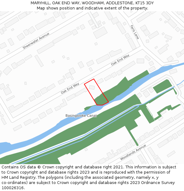 MARYHILL, OAK END WAY, WOODHAM, ADDLESTONE, KT15 3DY: Location map and indicative extent of plot