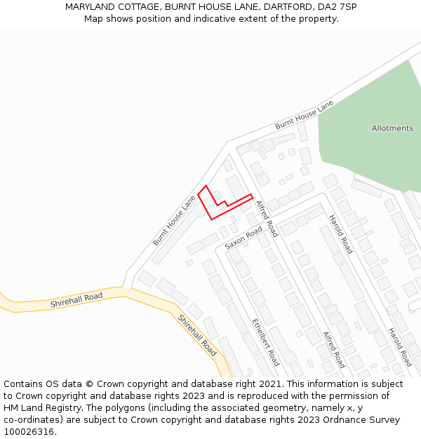 MARYLAND COTTAGE, BURNT HOUSE LANE, DARTFORD, DA2 7SP: Location map and indicative extent of plot