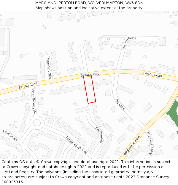 MARYLAND, PERTON ROAD, WOLVERHAMPTON, WV6 8DN: Location map and indicative extent of plot