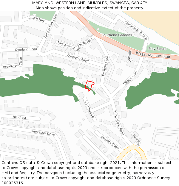 MARYLAND, WESTERN LANE, MUMBLES, SWANSEA, SA3 4EY: Location map and indicative extent of plot