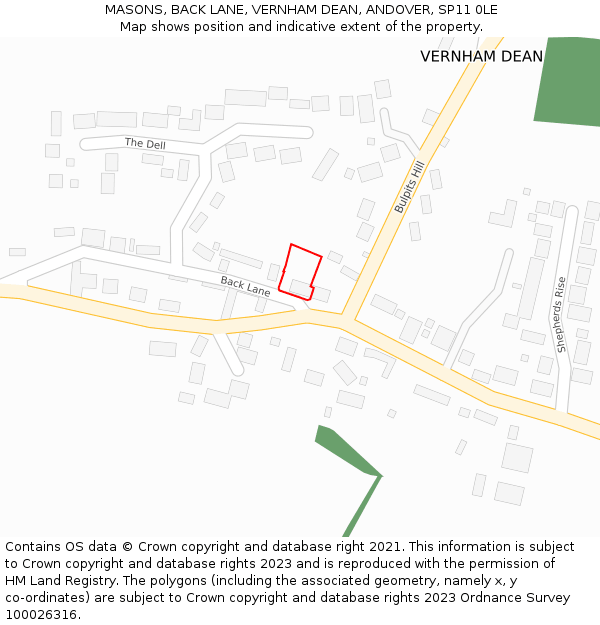 MASONS, BACK LANE, VERNHAM DEAN, ANDOVER, SP11 0LE: Location map and indicative extent of plot