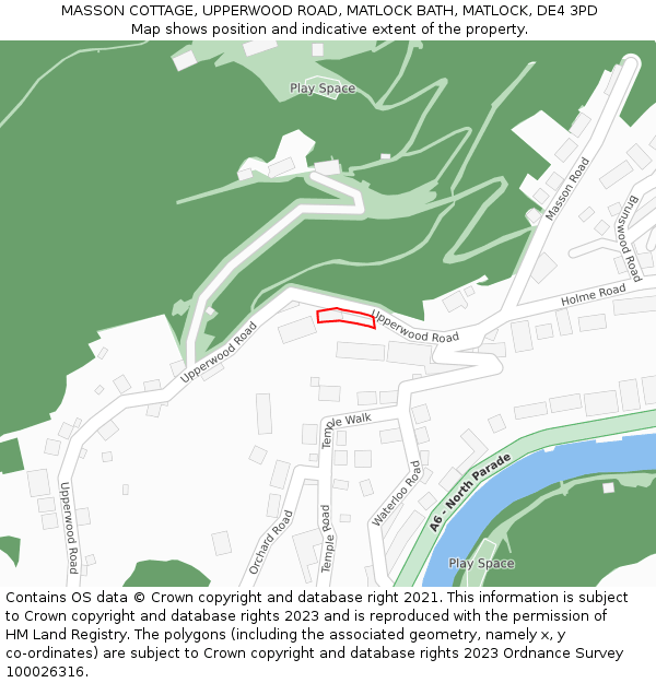 MASSON COTTAGE, UPPERWOOD ROAD, MATLOCK BATH, MATLOCK, DE4 3PD: Location map and indicative extent of plot