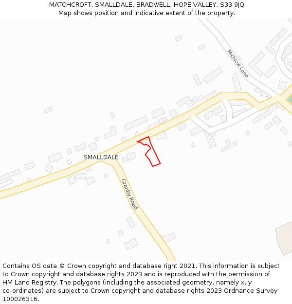 MATCHCROFT, SMALLDALE, BRADWELL, HOPE VALLEY, S33 9JQ: Location map and indicative extent of plot