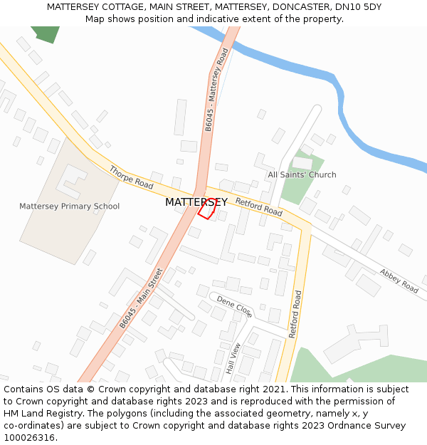 MATTERSEY COTTAGE, MAIN STREET, MATTERSEY, DONCASTER, DN10 5DY: Location map and indicative extent of plot