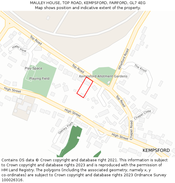 MAULEY HOUSE, TOP ROAD, KEMPSFORD, FAIRFORD, GL7 4EG: Location map and indicative extent of plot