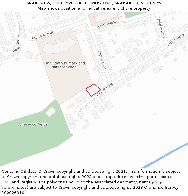 MAUN VIEW, SIXTH AVENUE, EDWINSTOWE, MANSFIELD, NG21 9PW: Location map and indicative extent of plot