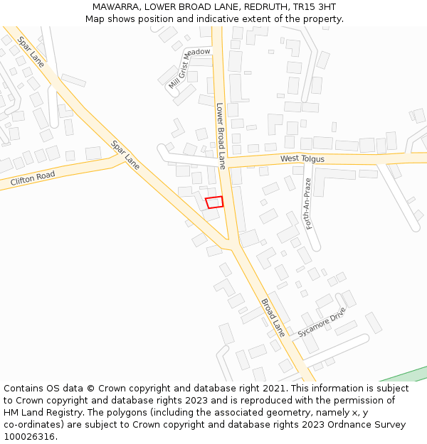 MAWARRA, LOWER BROAD LANE, REDRUTH, TR15 3HT: Location map and indicative extent of plot