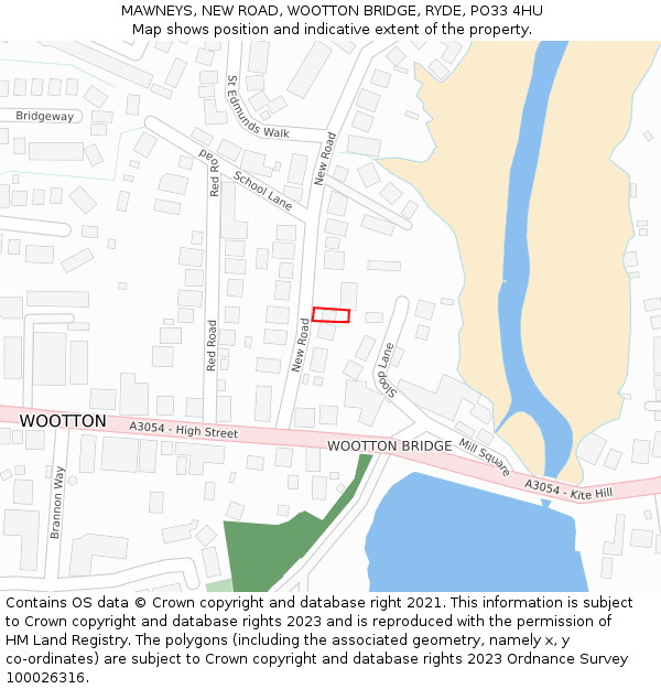 MAWNEYS, NEW ROAD, WOOTTON BRIDGE, RYDE, PO33 4HU: Location map and indicative extent of plot