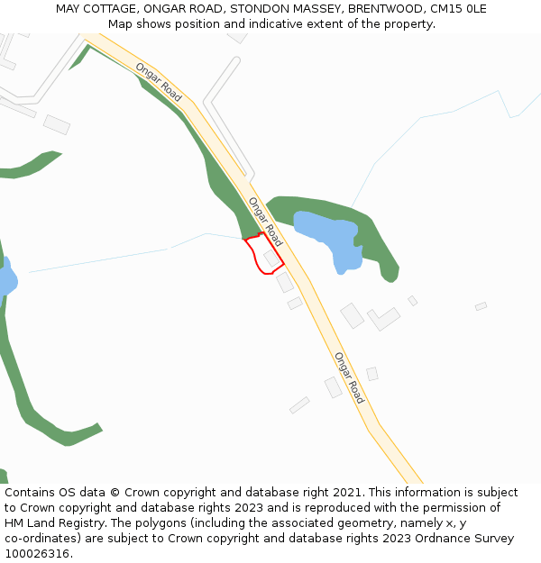 MAY COTTAGE, ONGAR ROAD, STONDON MASSEY, BRENTWOOD, CM15 0LE: Location map and indicative extent of plot