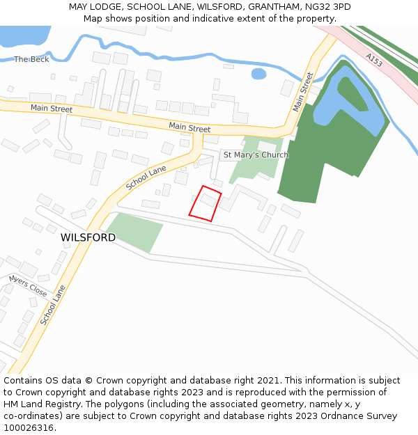 MAY LODGE, SCHOOL LANE, WILSFORD, GRANTHAM, NG32 3PD: Location map and indicative extent of plot