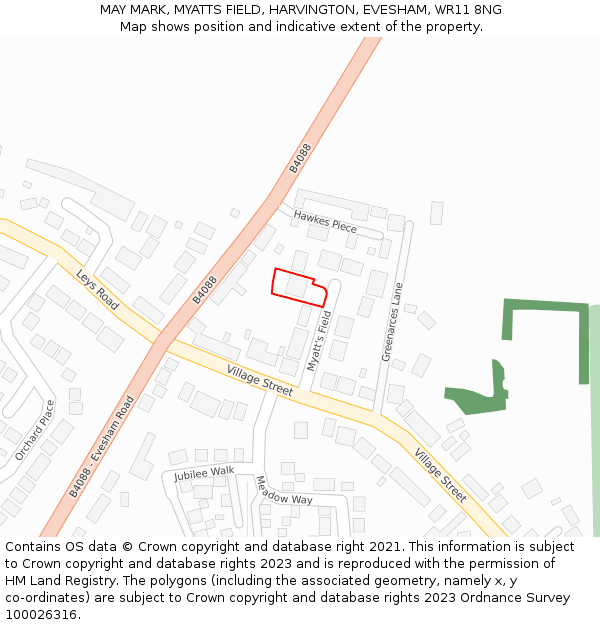 MAY MARK, MYATTS FIELD, HARVINGTON, EVESHAM, WR11 8NG: Location map and indicative extent of plot