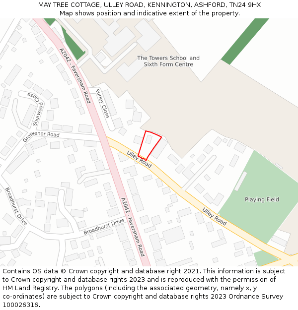 MAY TREE COTTAGE, ULLEY ROAD, KENNINGTON, ASHFORD, TN24 9HX: Location map and indicative extent of plot