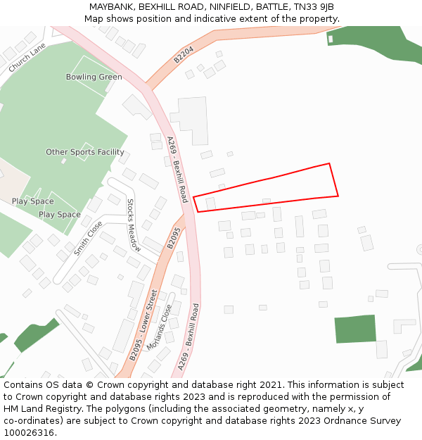 MAYBANK, BEXHILL ROAD, NINFIELD, BATTLE, TN33 9JB: Location map and indicative extent of plot