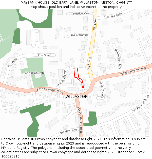 MAYBANK HOUSE, OLD BARN LANE, WILLASTON, NESTON, CH64 1TT: Location map and indicative extent of plot