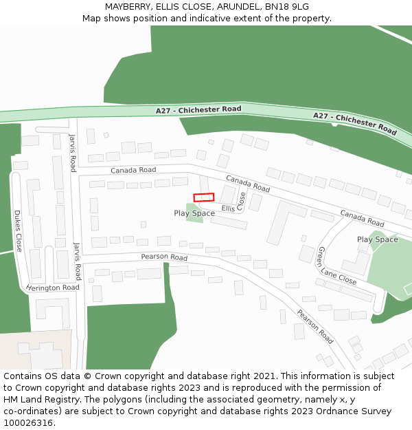 MAYBERRY, ELLIS CLOSE, ARUNDEL, BN18 9LG: Location map and indicative extent of plot