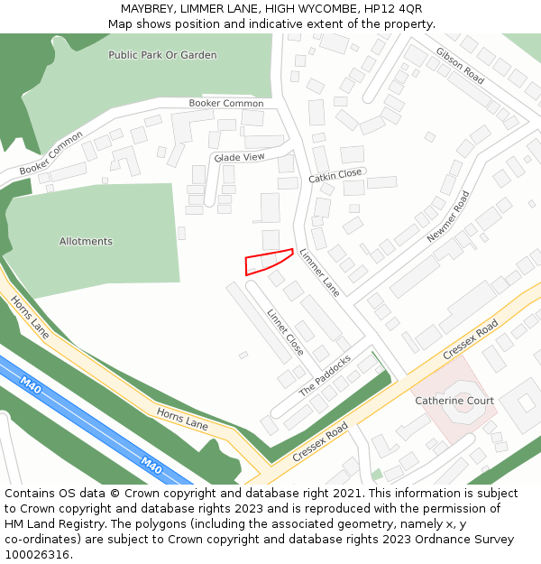 MAYBREY, LIMMER LANE, HIGH WYCOMBE, HP12 4QR: Location map and indicative extent of plot