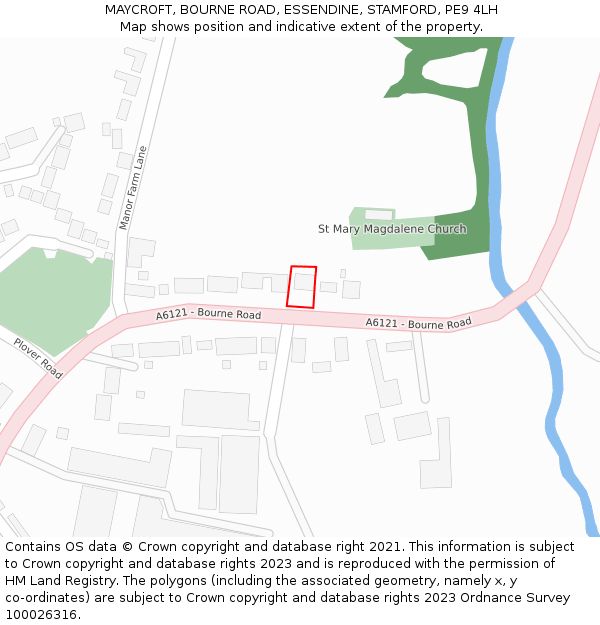 MAYCROFT, BOURNE ROAD, ESSENDINE, STAMFORD, PE9 4LH: Location map and indicative extent of plot